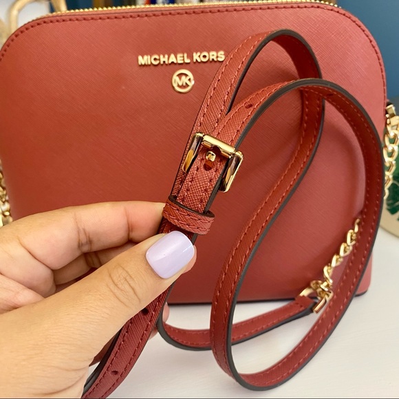 MICHAEL KORS Leather Bag Cindy Mini Dome Crossbody Terracota Color - Picture 6 of 16